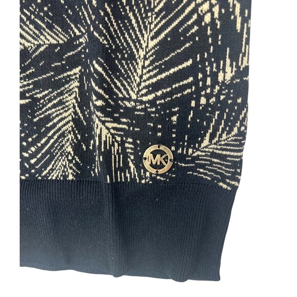 Michael Michael Kors Black Gold Palm Print Short Sleeve Knit Sweater Top Medium - Picture 6 of 12